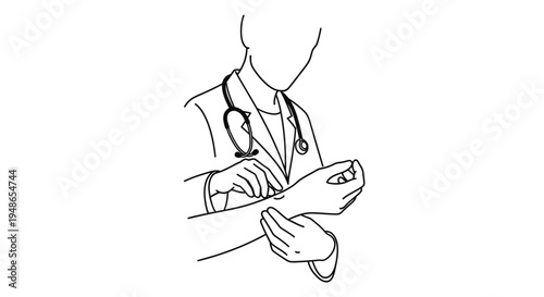 Doctor examining skin lesion on patient's arm, close-up of medical examination