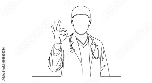 Doctor giving ok sign, minimalist line art, medical professional, healthcare, approval, positive gesture