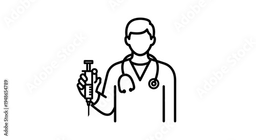 Doctor holding syringe, medical professional, healthcare, vaccination, injection icon
