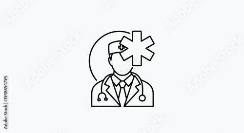 Doctor Icon with Stethoscope and Star of Life Symbol, Medical Professional Illustration
