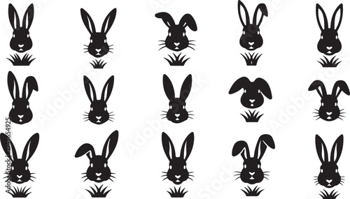 Black Silhouette Rabbits Pattern on White Background Illustration