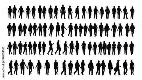 A comprehensive collection of diverse human silhouettes in various poses and orientations