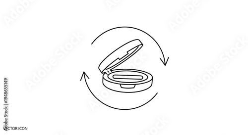 Cosmetic powder compact with recycling arrows icon, makeup product, beauty symbol