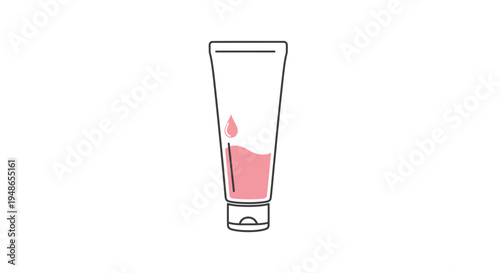 Cosmetic Cream Tube with Pink Liquid Drop, Minimalist Line Art Icon