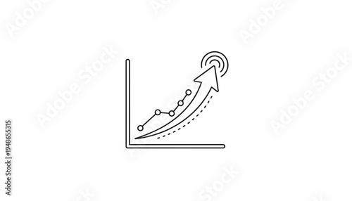 Business growth chart with arrow pointing to target, representing success and financial progress.