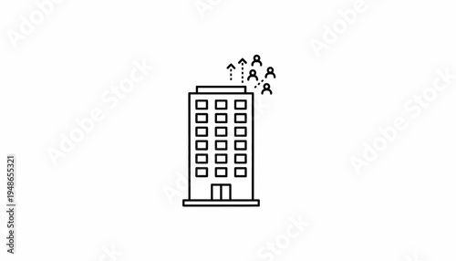 Business growth concept: people figures ascending from office building rooftop