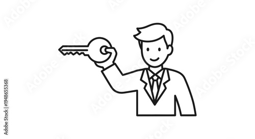 Businessman Holding a Key, Symbolizing Success, Opportunity, and Solutions