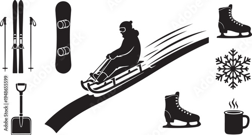 Winter Sports and Activities Silhouette Icons Set for Designers
