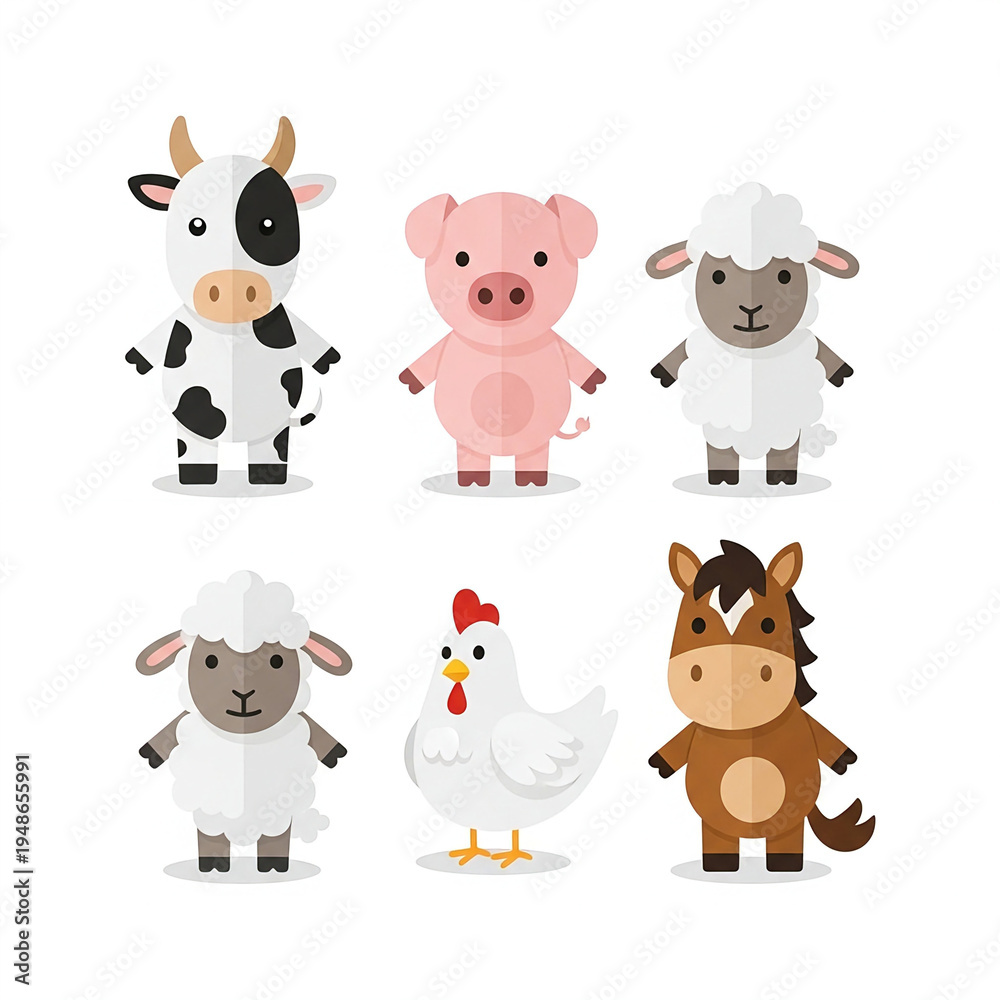 Fototapeta premium Minimal Farm Animal Characters Set