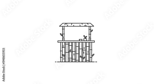 Bamboo Hut Bar Stand with Plants, Tropical Island Style