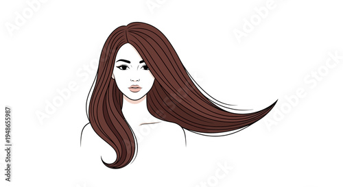 Beautiful Woman with Long Wavy Brown Hair Flowing