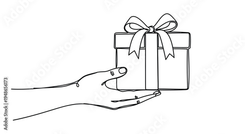 A hand offering a gift box tied with a decorative bow