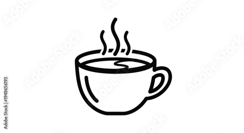 Simple black and white line drawing of a steaming cup of coffee
