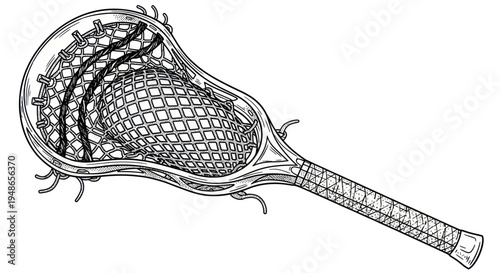 Lacrosse Stick and Net - Hand-Drawn Illustration