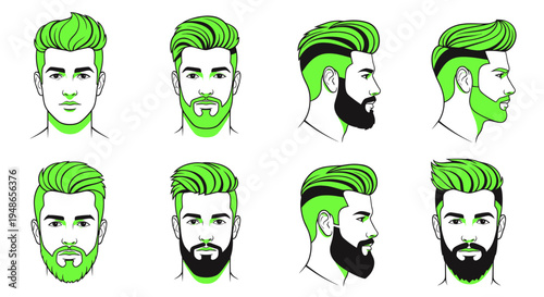 Modern Men's Hairstyles and Beards - Front and Side Views