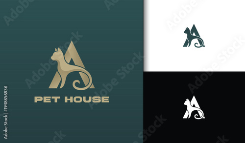 Letter A Cat Logo Template with Animal Silhouette