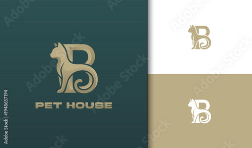 Letter B Cat Logo Template with Animal Silhouette