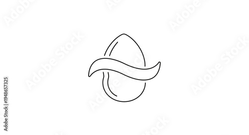 Almond Drop Icon with Ribbon, Minimalist Line Art for Health and Nutrition Brands