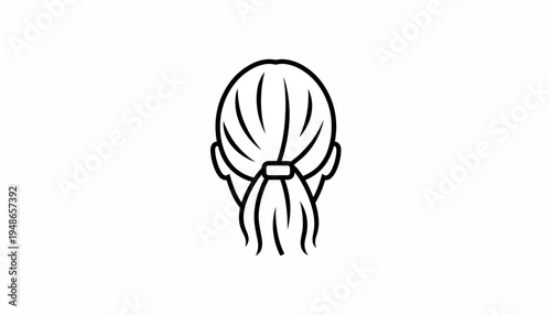 Back of Head Woman Ponytail Hairstyle Line Art Icon Simple Vector Illustration