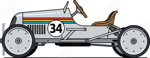 Vintage Soap Box Race Car Illustration with Number 34 for Design Projects