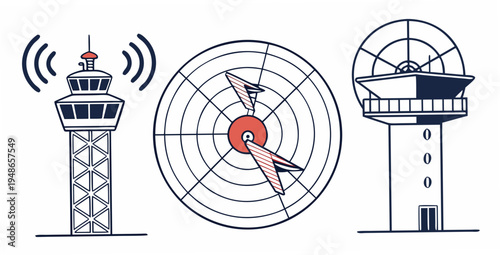 air traffic control towers and radar system Vector