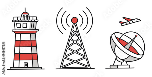 a set of communication towers and satellite dish Vector