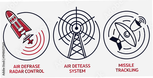 radar technology icons for navigation and detection systems Vector