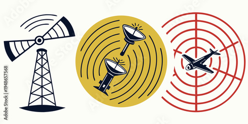 a set of satellite dish antennas and towers Vector