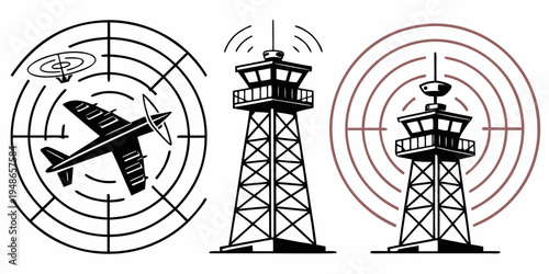 фотографія airplane and control tower with radar screens Vector
