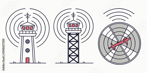 three different types of cell towers emitting signals Vector