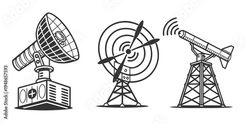 three types of radio antennas used for communication Vector