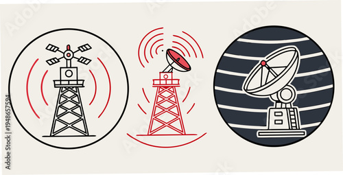 cell towers and satellite dish antenna icons Vector