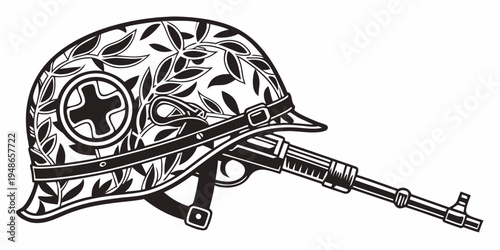 a military helmet with a star and rifle Vector