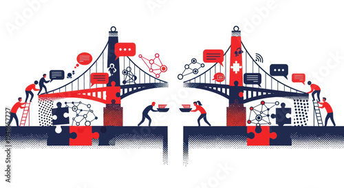 Teamwork building bridge of connection, communication, and collaboration