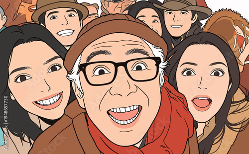 Group enjoys a fun moment during outdoor event with friends and family at a festival in autumn