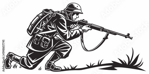 a soldier is crouching and aiming a rifle Vector