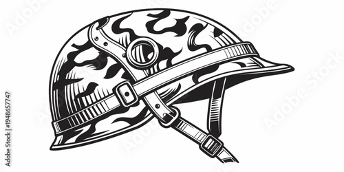 a black and white illustration of a motorcycle helmet Vector