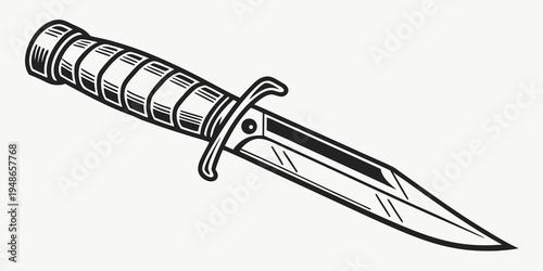 a dagger with a serrated blade and ribbed handle Vector