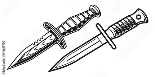 two daggers with intricate handles and blades Vector