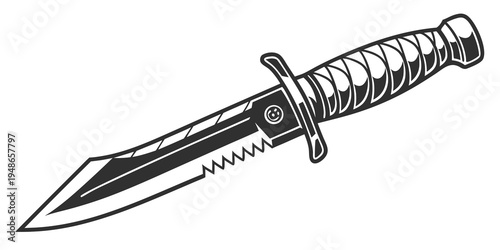 a dagger with a serrated blade and wrapped handle Vector