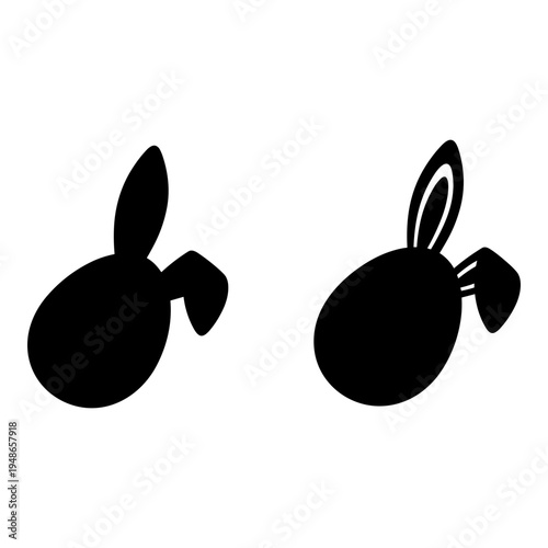 Two stylized cartoon bunnies facing opposite directions with simple designs Vector, illustration