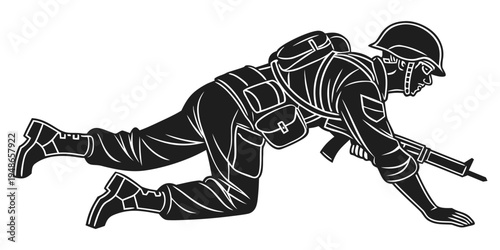 a soldier is shown in a prone position with a rifle Vector