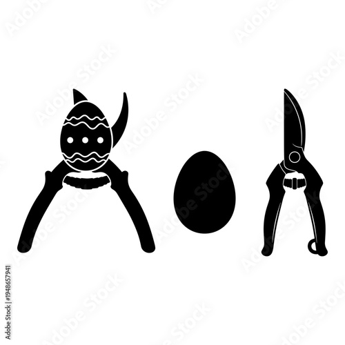 Decorated egg with traditional egg holder and pruning shears Vector, illustration