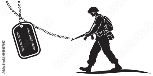 a soldier walks while being pulled by a dog tag Vector