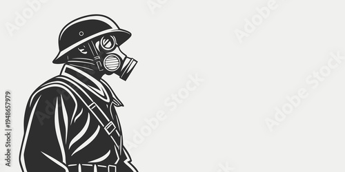 a soldier wearing a gas mask and a helmet Vector