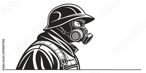 a firefighter wearing a gas mask and helmet Vector