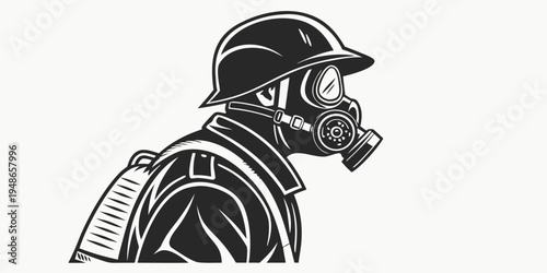 a firefighter wearing a gas mask and helmet Vector
