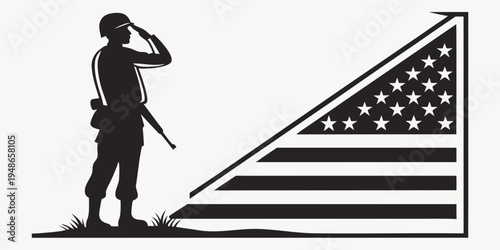 soldier saluting in front of american flag Vector