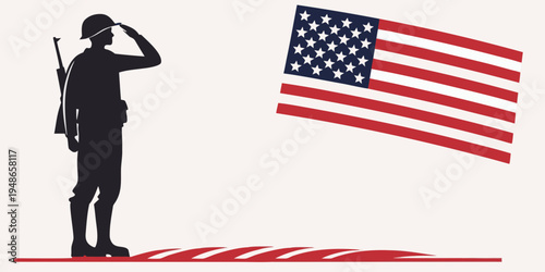 a soldier saluting in front of an american flag Vector