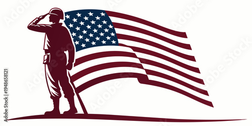 american soldier saluting in front of flag Vector